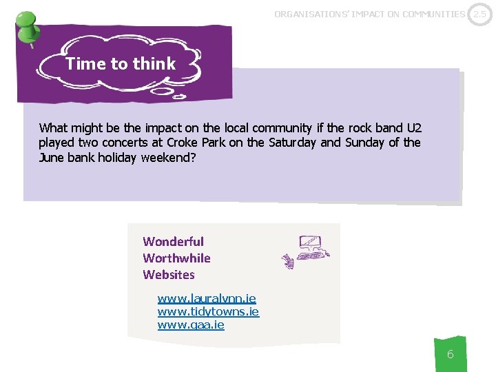 ORGANISATIONS’ IMPACT ON COMMUNITIES Time to think What might be the impact on the