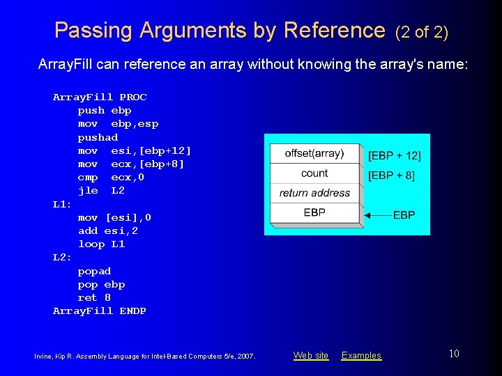 Passing Arguments by Reference (2 of 2) Array. Fill can reference an array without