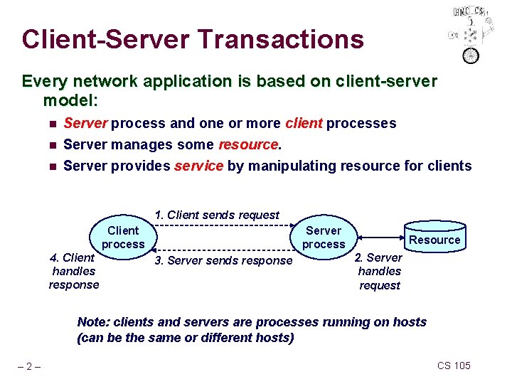 Client-Server Transactions Every network application is based on client-server model: n n n Server