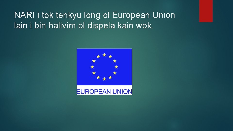 NARI i tok tenkyu long ol European Union lain i bin halivim ol dispela