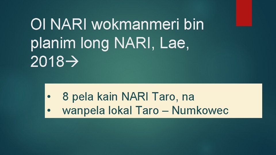 Ol NARI wokmanmeri bin planim long NARI, Lae, 2018 • 8 pela kain NARI