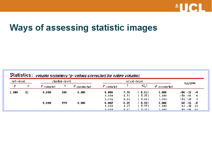 Ways of assessing statistic images 