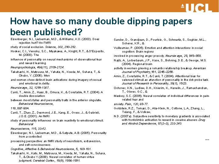 How have so many double dipping papers been published? Eisenberger, N. I. , Lieberman,