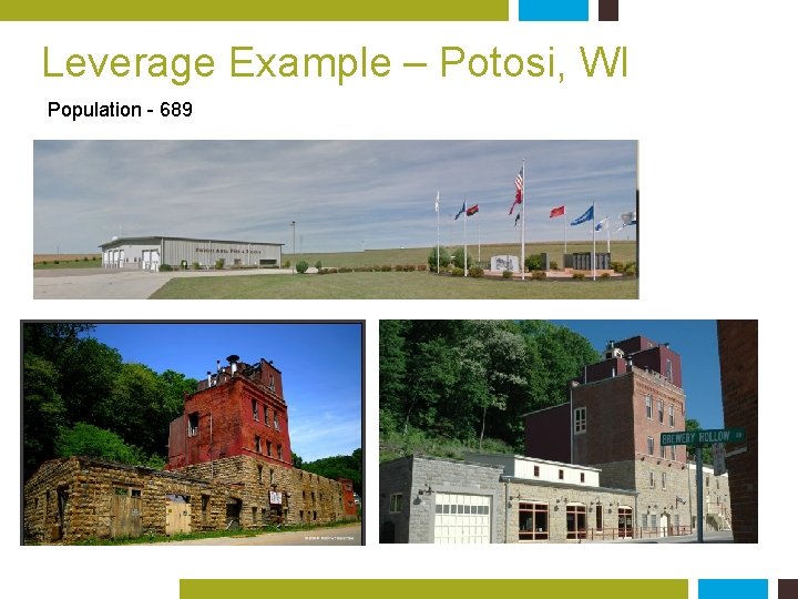 Leverage Example – Potosi, WI Population - 689 