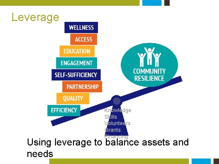 Leverage Knowledge Skills Volunteers Grants Financing Using leverage to balance assets and needs 