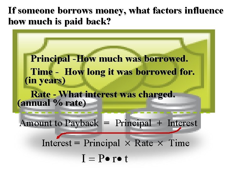 If someone borrows money, what factors influence how much is paid back? Principal -How