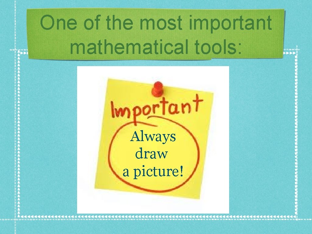 One of the most important mathematical tools: Always draw a picture! One of the most important mathematical tools: Always draw a picture!