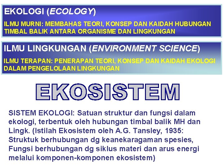 EKOLOGI (ECOLOGY) ILMU MURNI: MEMBAHAS TEORI, KONSEP DAN KAIDAH HUBUNGAN TIMBAL BALIK ANTARA ORGANISME