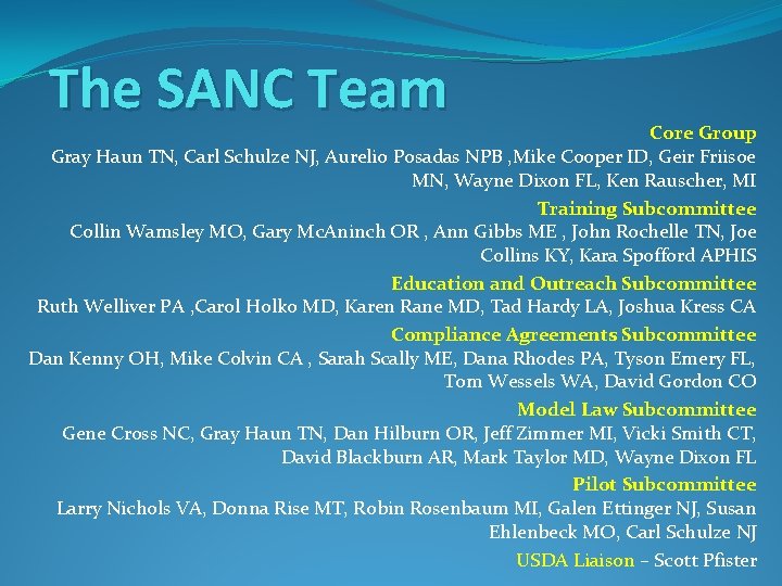 The SANC Team Core Group Gray Haun TN, Carl Schulze NJ, Aurelio Posadas NPB