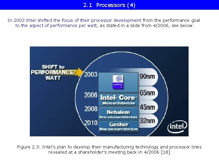 2. 1 Processors (4) In 2003 Intel shifted the focus of their processor development