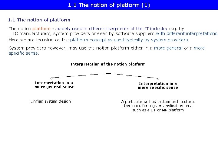 1. 1 The notion of platform (1) 1. 1 The notion of platform The