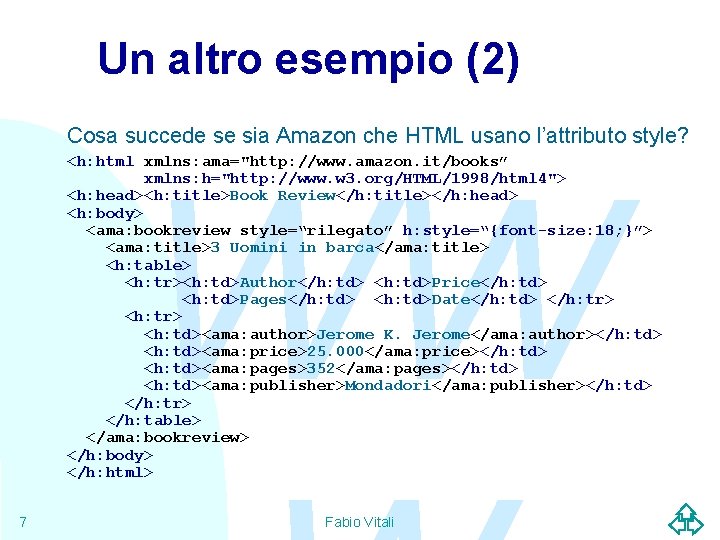 Un altro esempio (2) Cosa succede se sia Amazon che HTML usano l’attributo style?