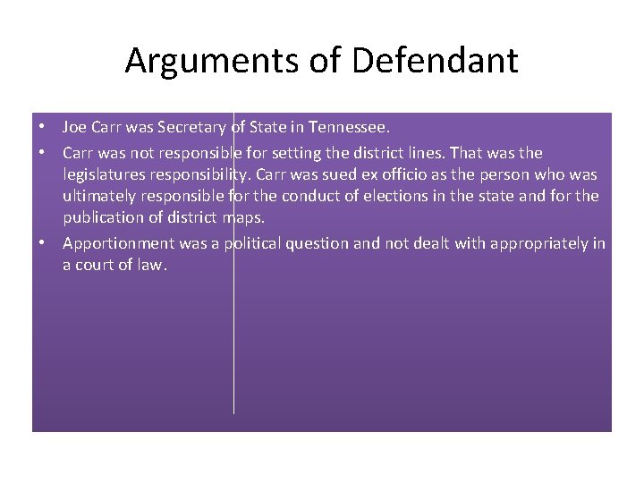 Arguments of Defendant • Joe Carr was Secretary of State in Tennessee. • Carr