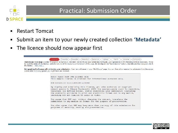 Practical: Submission Order Restart Tomcat § Submit an item to your newly created collection