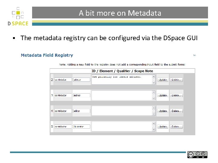 A bit more on Metadata § The metadata registry can be configured via the