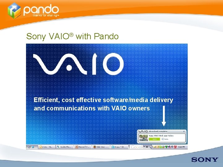 Sony VAIO® with Pando Efficient, cost effective software/media delivery and communications with VAIO owners