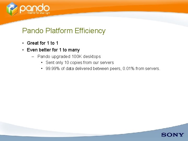 Pando Platform Efficiency • Great for 1 to 1 • Even better for 1