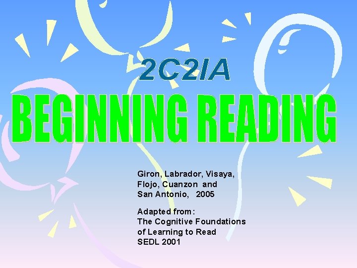 Giron, Labrador, Visaya, Flojo, Cuanzon and San Antonio, 2005 Adapted from: The Cognitive Foundations