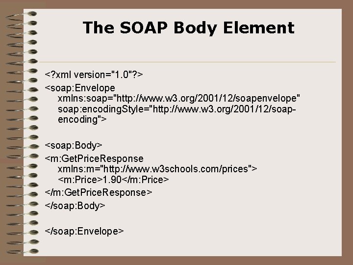 The SOAP Body Element <? xml version="1. 0"? > <soap: Envelope xmlns: soap="http: //www.