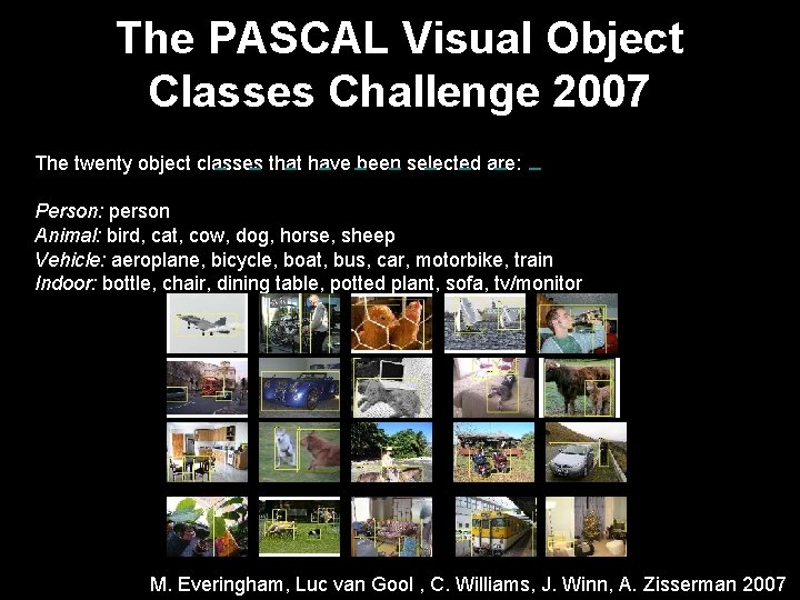 The PASCAL Visual Object Classes Challenge 2007 The twenty object classes that have been The PASCAL Visual Object Classes Challenge 2007 The twenty object classes that have been