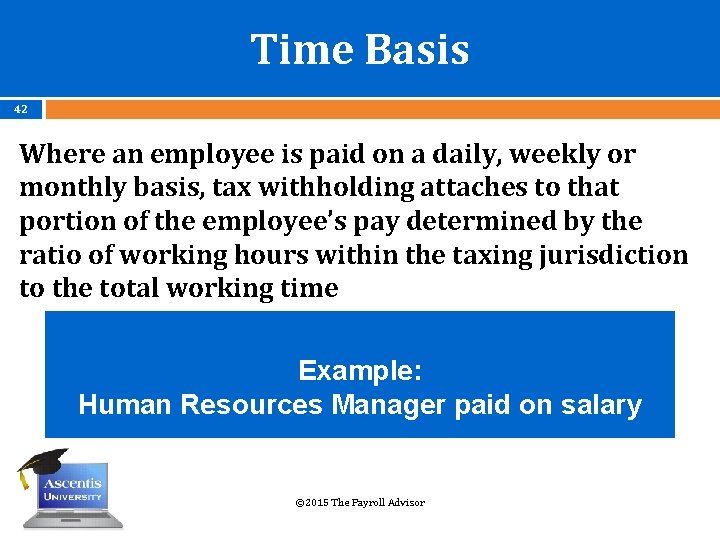 Time Basis 42 Where an employee is paid on a daily, weekly or monthly