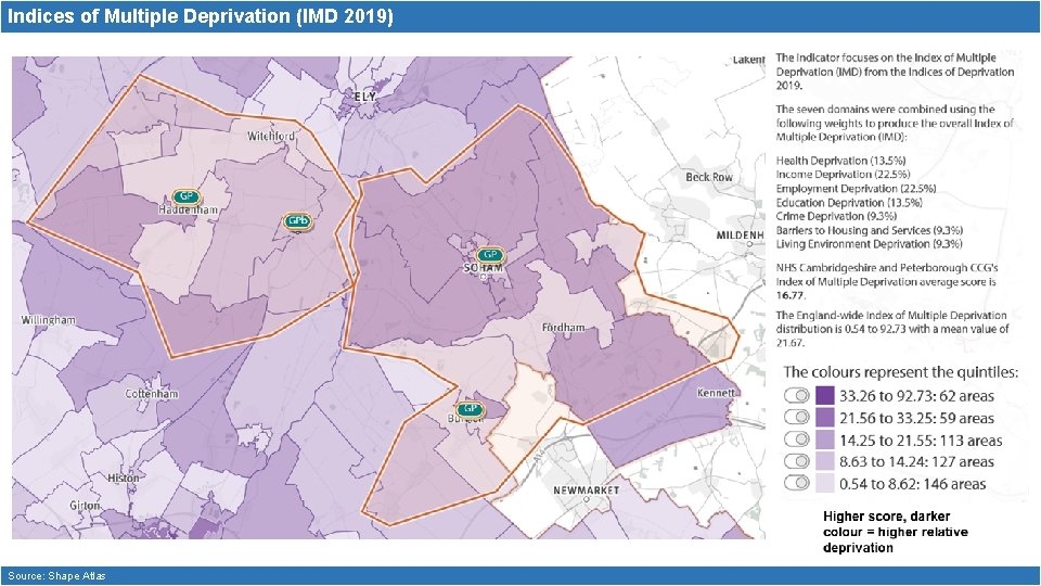 Indices of Multiple Deprivation (IMD 2019) Source: Shape Atlas 