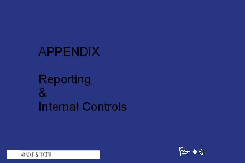 APPENDIX Reporting & Internal Controls Pw. C 
