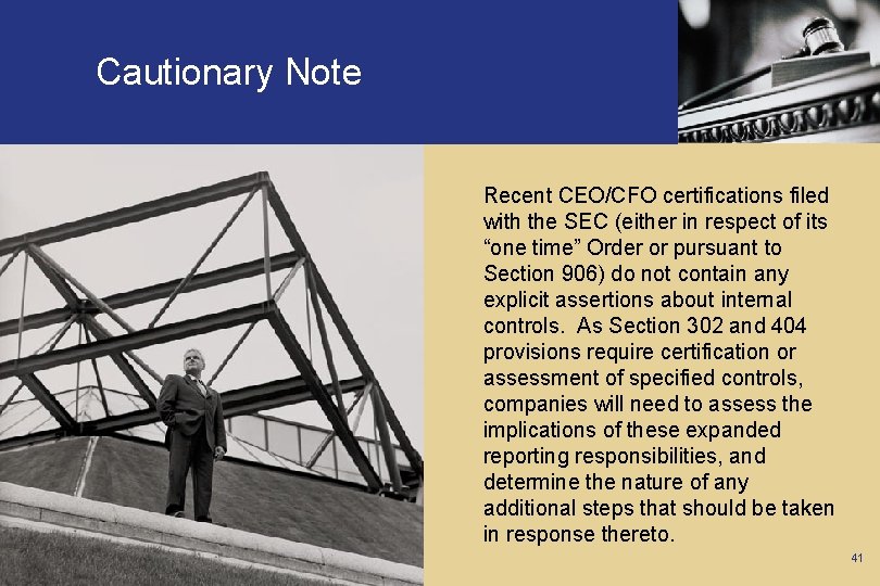 Cautionary Note Recent CEO/CFO certifications filed with the SEC (either in respect of its