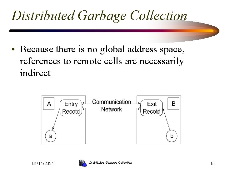 Distributed Garbage Collection • Because there is no global address space, references to remote