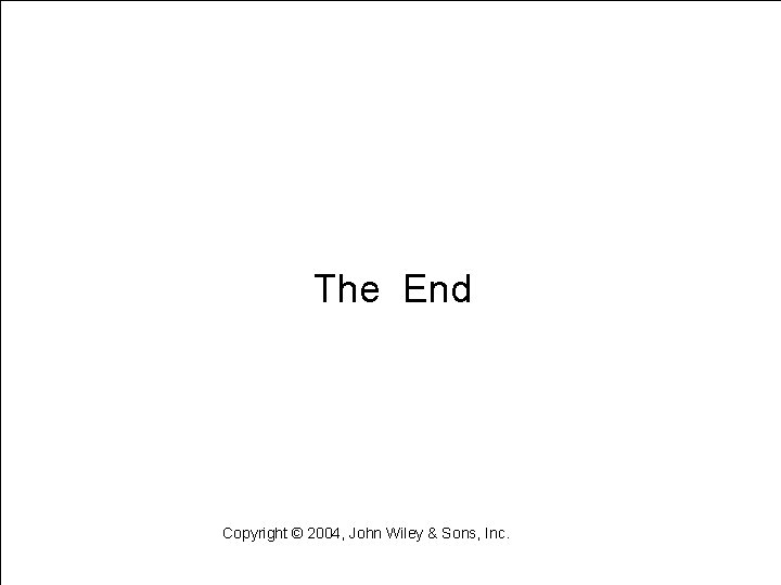 Learning Objectives The End Copyright © 2004, John Wiley & Sons, Inc. 