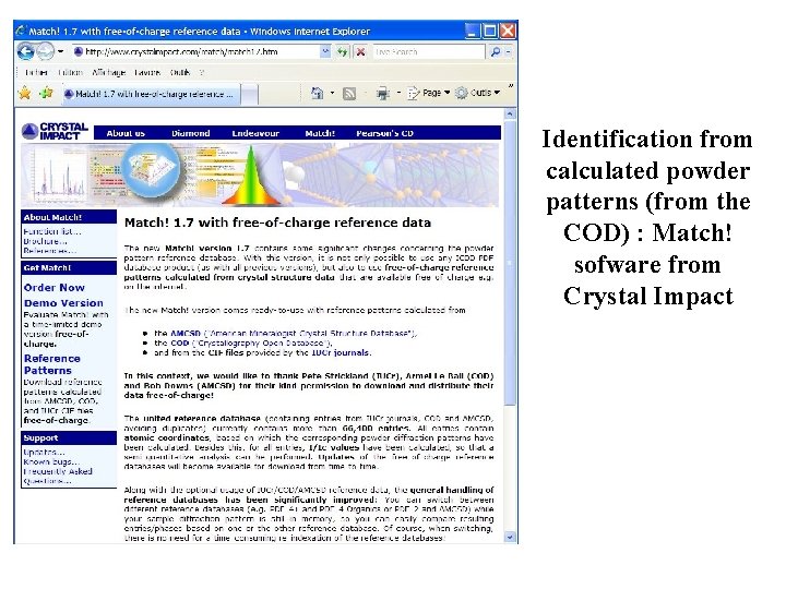 Identification from calculated powder patterns (from the COD) : Match! sofware from Crystal Impact