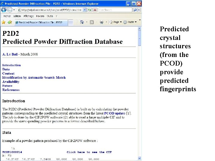 Predicted crystal structures (from the PCOD) provide predicted fingerprints 