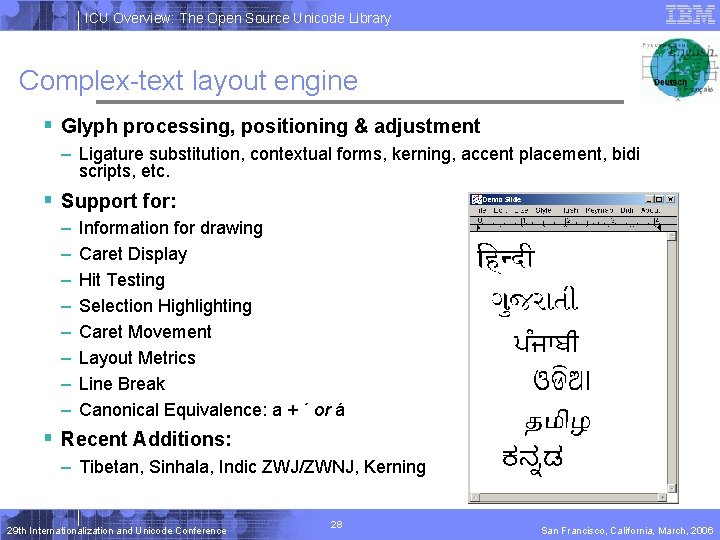 ICU Overview: The Open Source Unicode Library Complex-text layout engine § Glyph processing, positioning