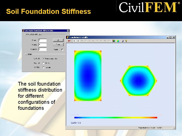 Soil Foundation Stiffness The soil foundation stiffness distribution for different configurations of foundations 