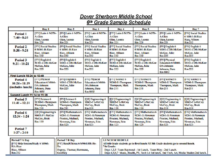 Dover Sherborn Middle School 6 th Grade Sample Schedule 