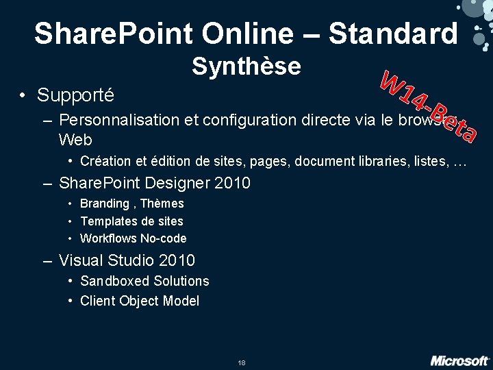 Share. Point Online – Standard Synthèse • W 1 Supporté 4 -B eta –