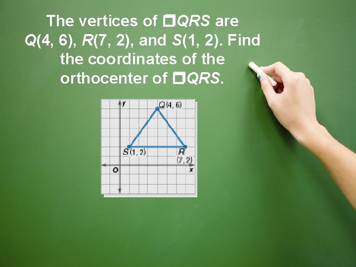 The vertices of QRS are Q(4, 6), R(7, 2), and S(1, 2). Find the