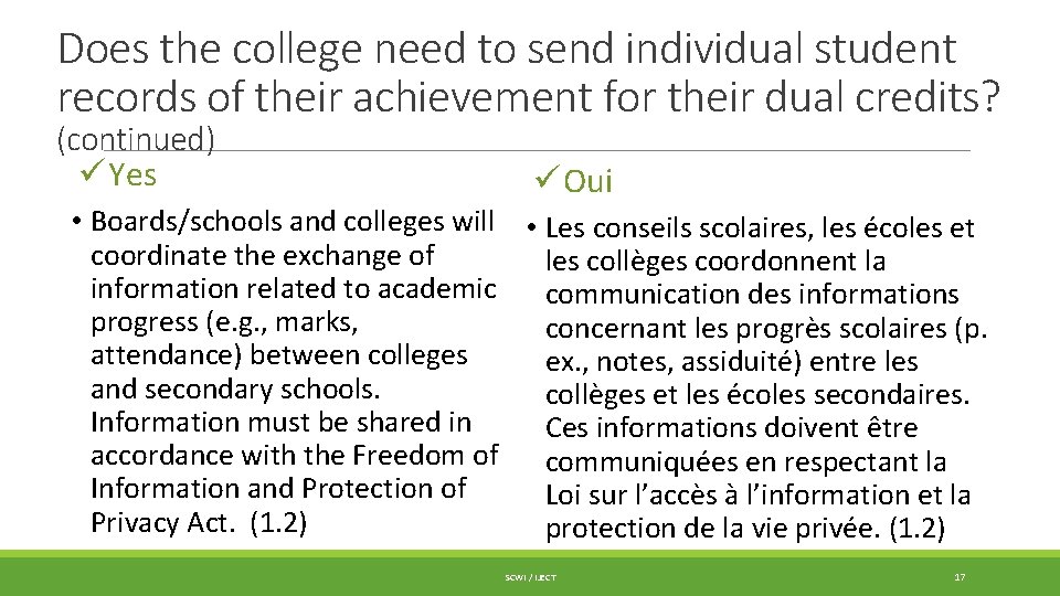 Does the college need to send individual student records of their achievement for their Does the college need to send individual student records of their achievement for their