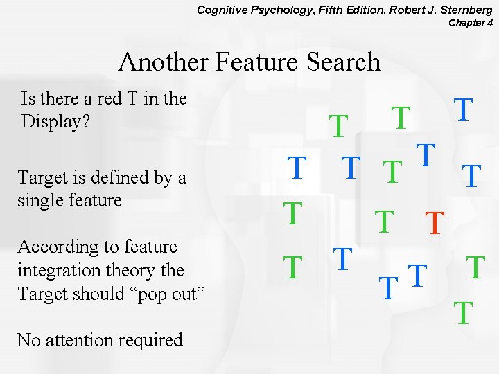 Cognitive Psychology, Fifth Edition, Robert J. Sternberg Chapter 4 Another Feature Search Is there
