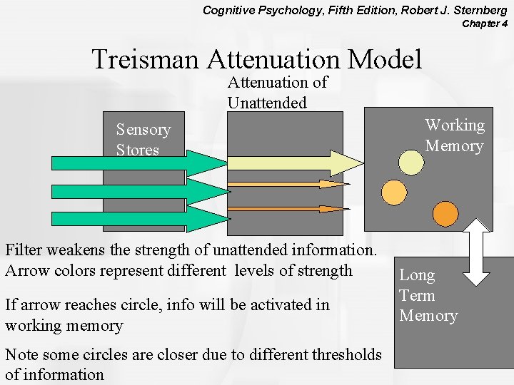 Cognitive Psychology, Fifth Edition, Robert J. Sternberg Chapter 4 Treisman Attenuation Model Attenuation of