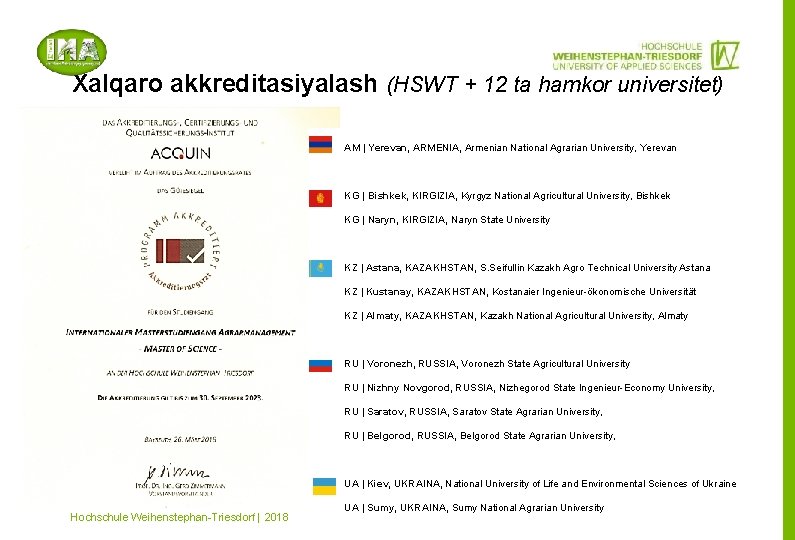 Xalqaro akkreditasiyalash (HSWT + 12 ta hamkor universitet) » AM | Yerevan, ARMENIA, Armenian