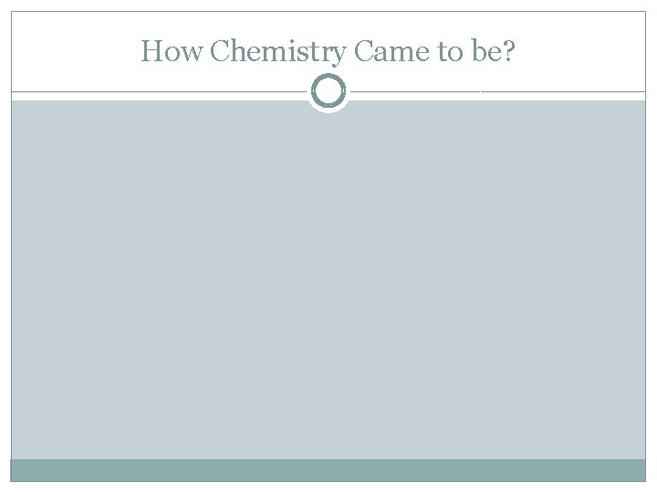 How Chemistry Came to be? 