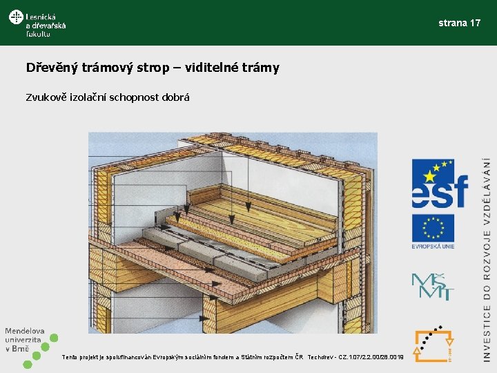 strana 17 Dřevěný trámový strop – viditelné trámy Zvukově izolační schopnost dobrá Tento projekt