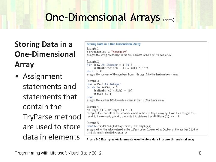One-Dimensional Arrays Storing Data in a One-Dimensional Array • Assignment statements and statements that