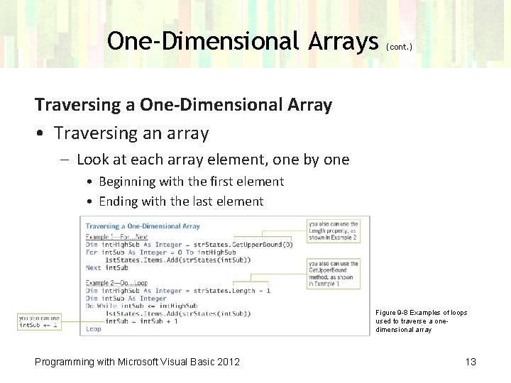 One-Dimensional Arrays (cont. ) Traversing a One-Dimensional Array • Traversing an array – Look