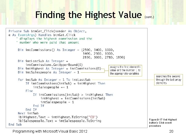 Finding the Highest Value (cont. ) Figure 9 -17 Get Highest button’s Click event