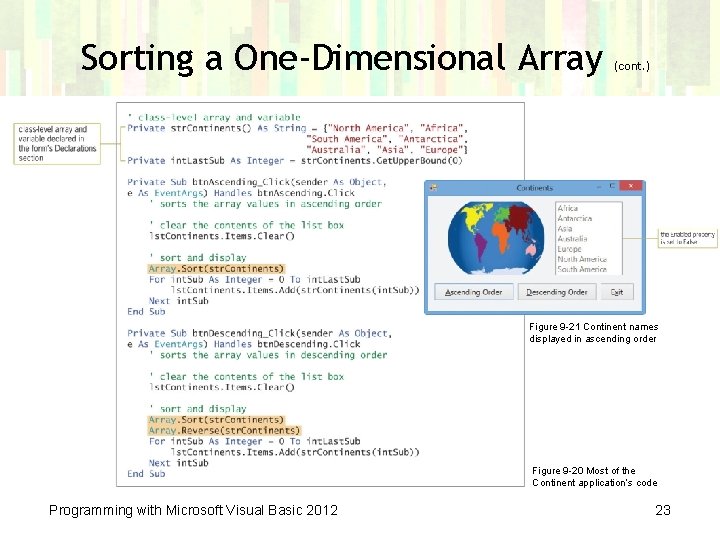 Sorting a One-Dimensional Array (cont. ) Figure 9 -21 Continent names displayed in ascending