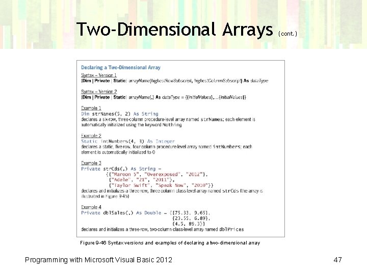 Two-Dimensional Arrays (cont. ) Figure 9 -46 Syntax versions and examples of declaring a