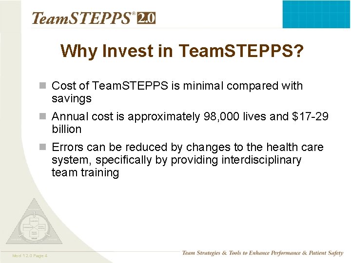 Why Invest in Team. STEPPS? n Cost of Team. STEPPS is minimal compared with