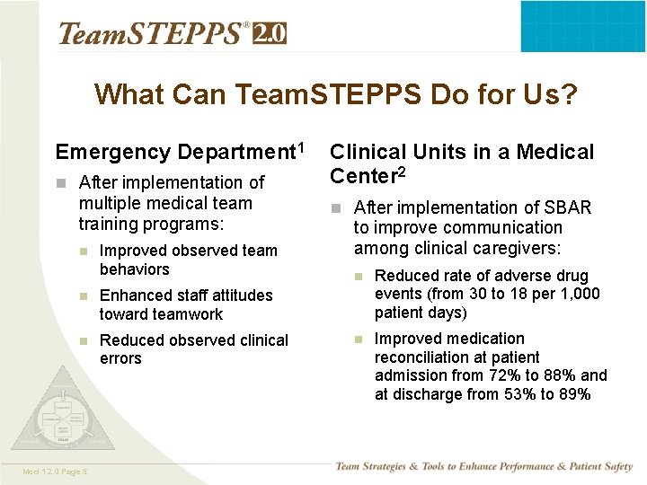 What Can Team. STEPPS Do for Us? Emergency Department 1 n After implementation of